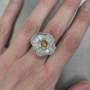 "Flower" ring, in Silver with Citrine Quartz