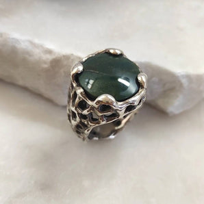 925‰ Silver Ring with Green Jasper