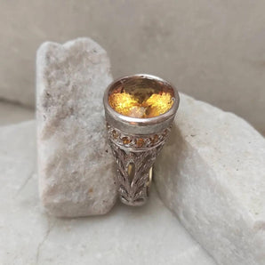 Ring in Silver 925‰ and Citrine Quartz Florentine Style