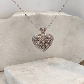 Heart Pendant Bilateral Florentine Style in Silver 925‰ with zircons with golden chain