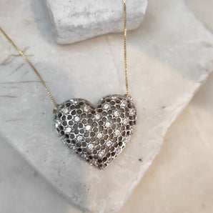 Silver Heart Pendant with Zircons and Golden Chain