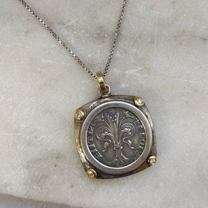 Pendant in 750‰ gold and 925‰ silver with COIN Fiorino in silver and Brilliants